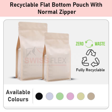 Recyclable Flat Bottom Pouch With Normal Zipper