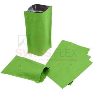 Green Striped Kraft Paper Stand Up Pouches With Valve